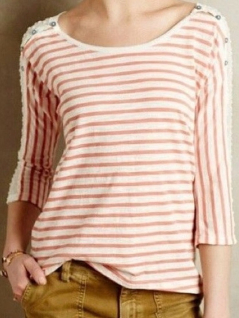 Little Yellow Button striped lace trim top